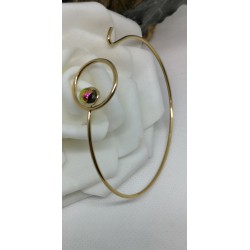 Bracelet jonc acier doré à l'or fin et verre dichroïque